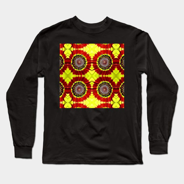 Red Yellow Chrysanthemum Pattern Number 14 Long Sleeve T-Shirt by BubbleMench